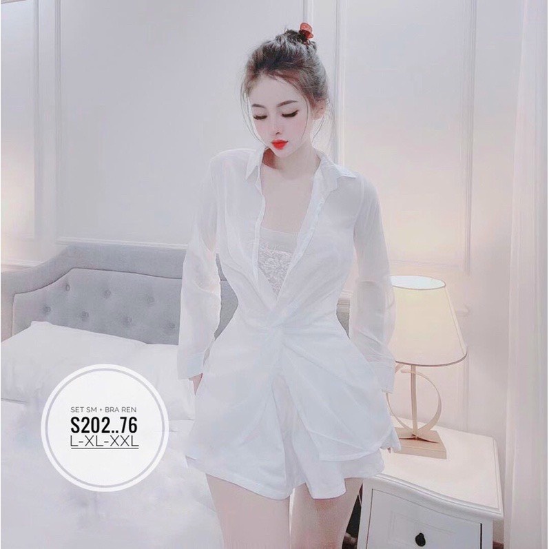 Sét áo sơ mi voan xoắn eo kèm áo quây trong- sơ mi nữ tay bồng về 2 màu trắng, đen phong cách hàn quốc