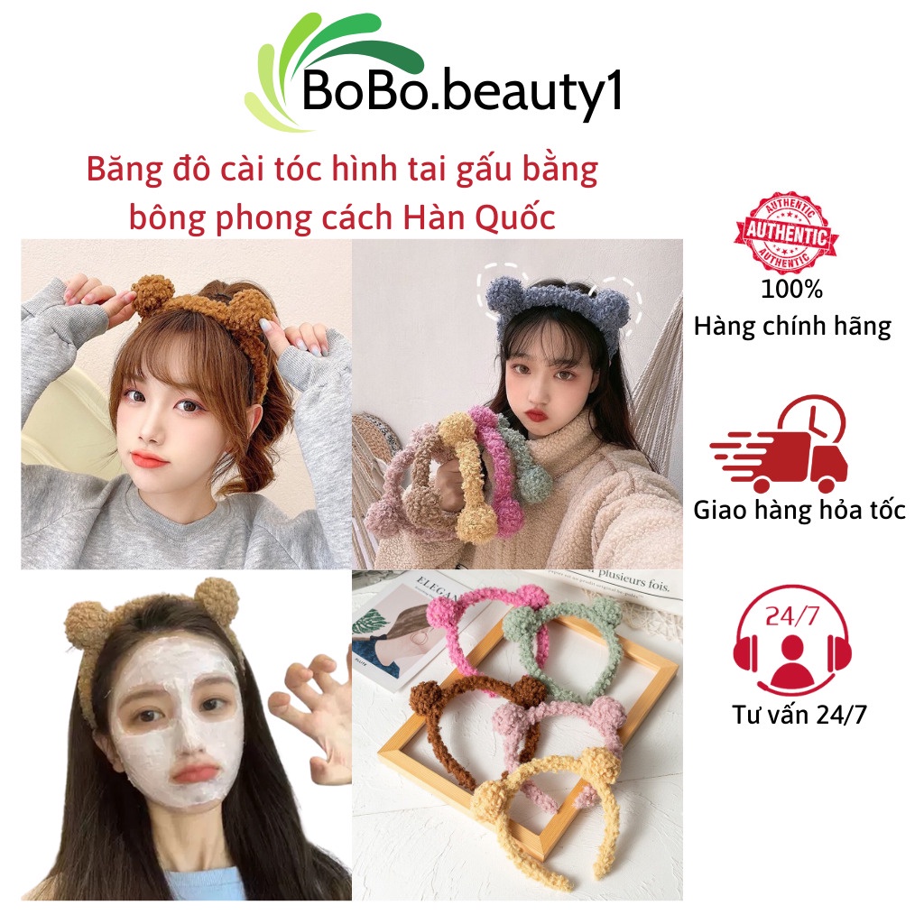 Băng đô cài tóc hình tai gấu dễ thương xinh xắn bằng bông phong cách Hàn Quốc