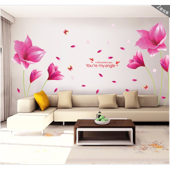 Decal trang trí Hoa đỏ lớn quyến rũ