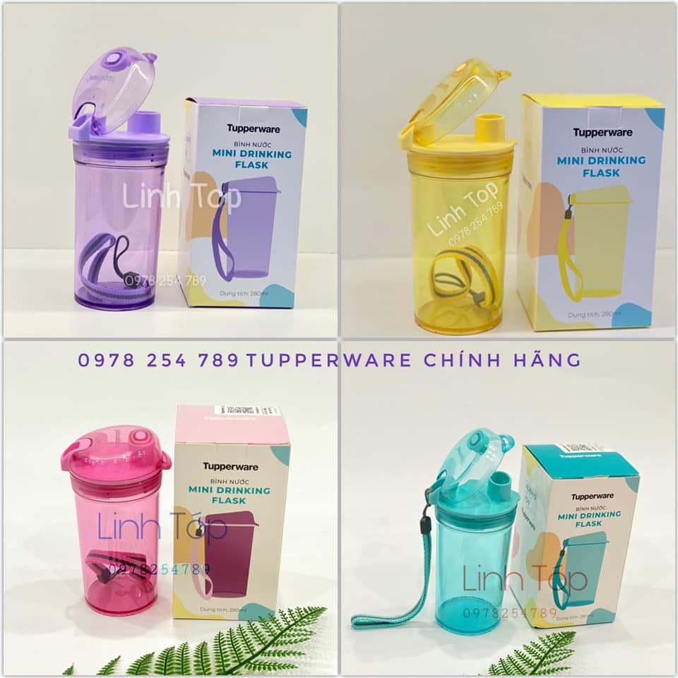 Bình nước 280ml, 350ml tupperware cầm tay chịu nhiệt nhiều màu tiện lợi chính hãng