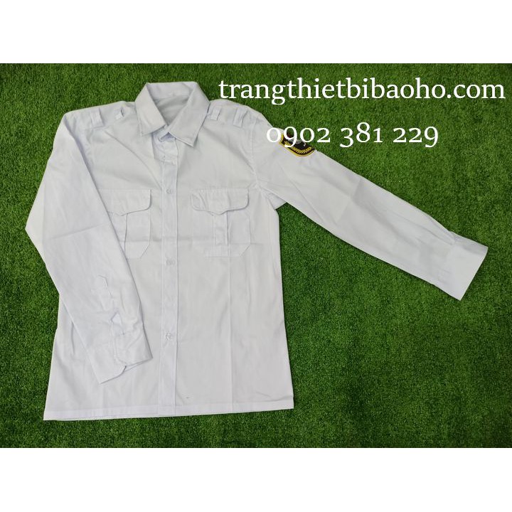 Áo đồng phục bảo vệ, vệ sĩ màu trắng kèm logo tay dài thoáng mát