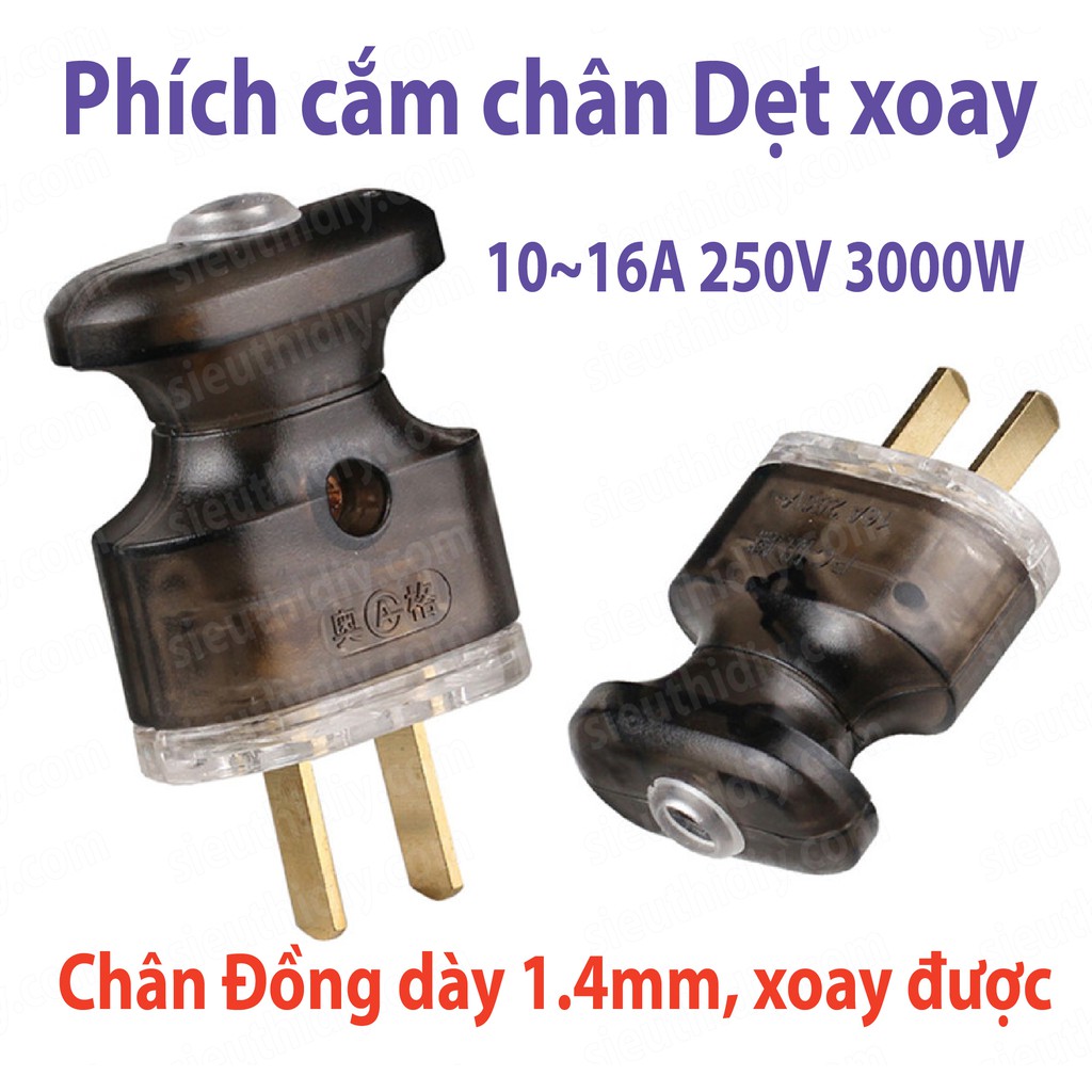 Phích cắm chân Dẹt xoay cao cấp, nhựa PC chịu nhiệt 750 độ