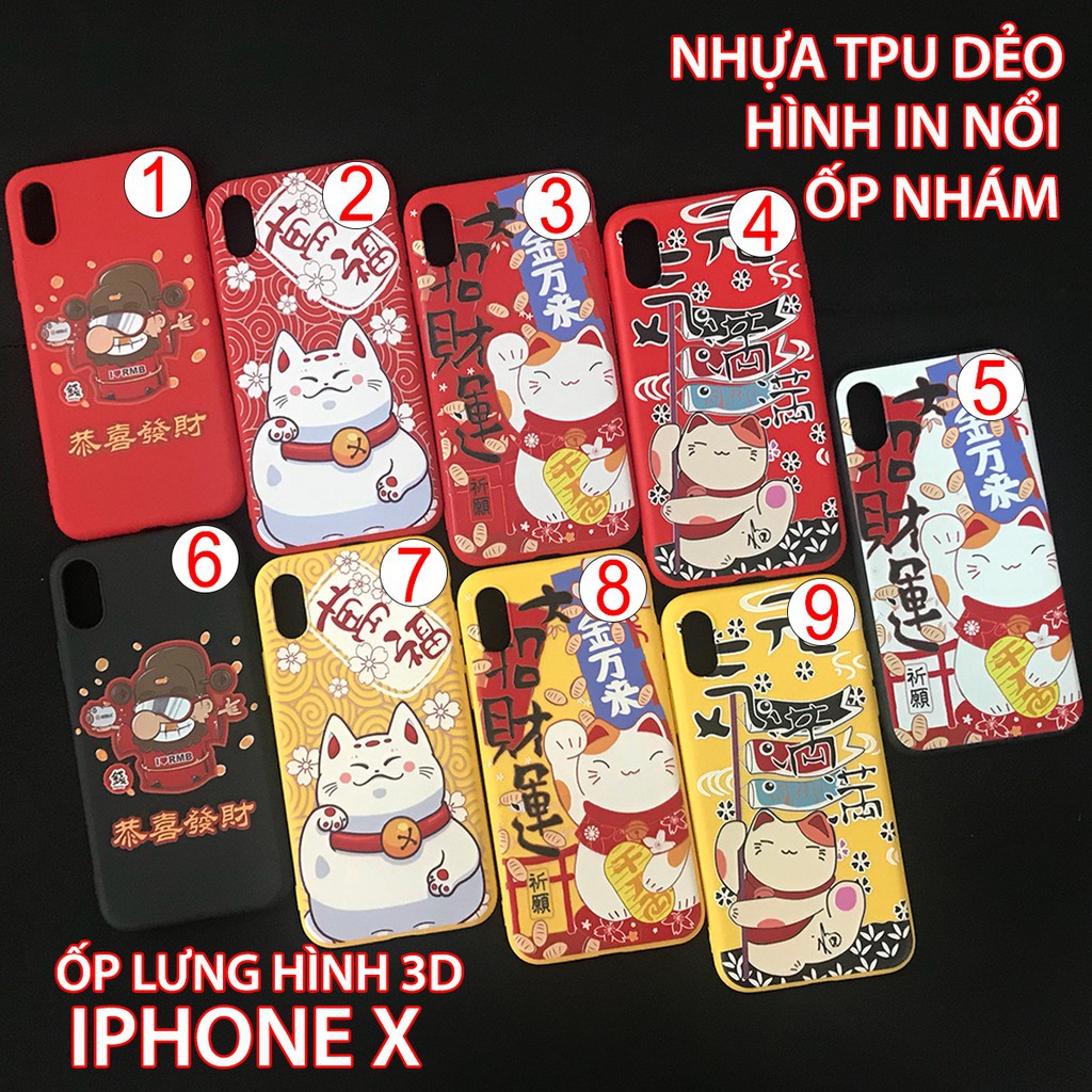 Ốp lưng iPhone 6 6s 6plus 7 8 7plus 8plus X XS Max hình 3D mèo thần tài - nhựa TPU dẻo