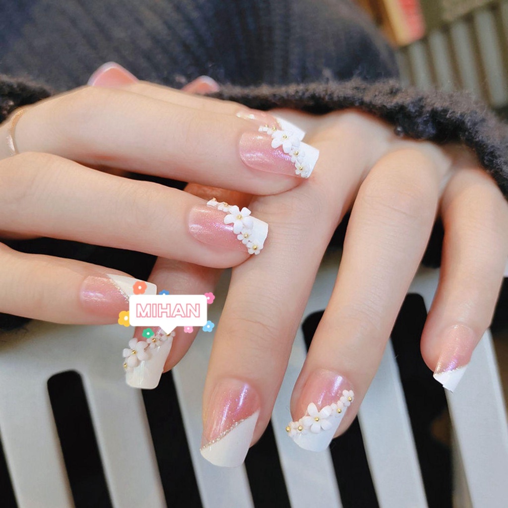 Bộ 24 Móng Tay Giả Ngắn / Tròn / Vuông Che Phủ Toàn Diện Có Thể Tháo Rời MIHAN1