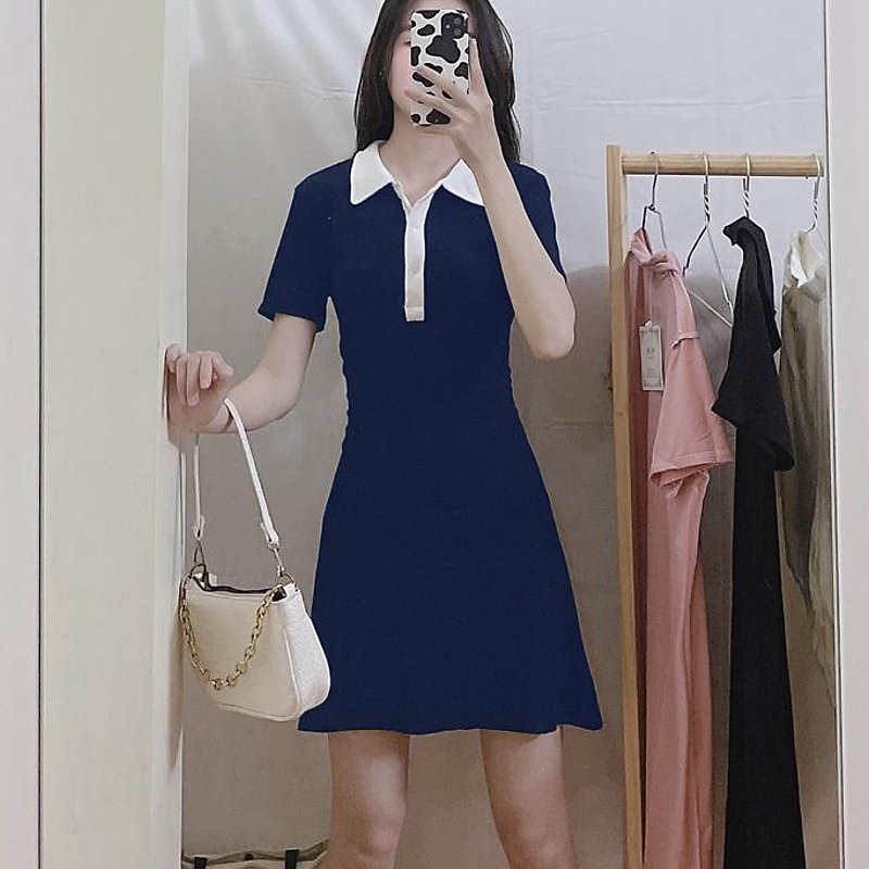 Váy polo ngắn tay nữ MADELA dáng ôm có Bigsize, Đầm polo nữ tay ngắn chất thun dày dặn siêu tôn dáng