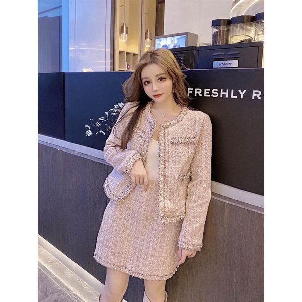 Sét dạ tweed nhũ viền siêu hót
