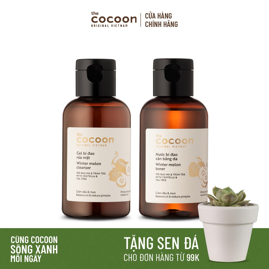 Combo Gel bí đao rửa mặt 140ml và Nước bí đao cân bằng da Cocoon 140ml