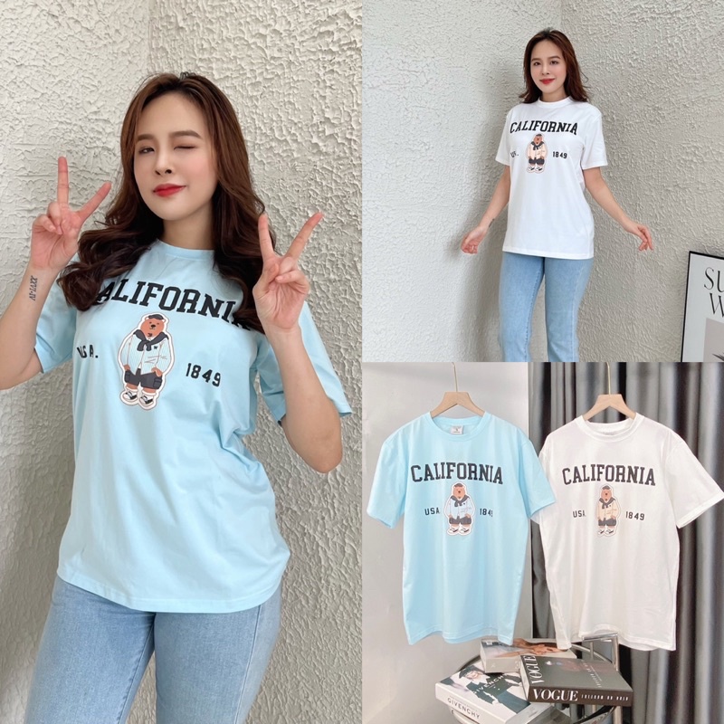 Áo unisex Teddy xuất xịn thun cotton áo kiểu phông chữ thời trang nam nữ style mặc cặp couple đi chơi (trắng xanh biển)