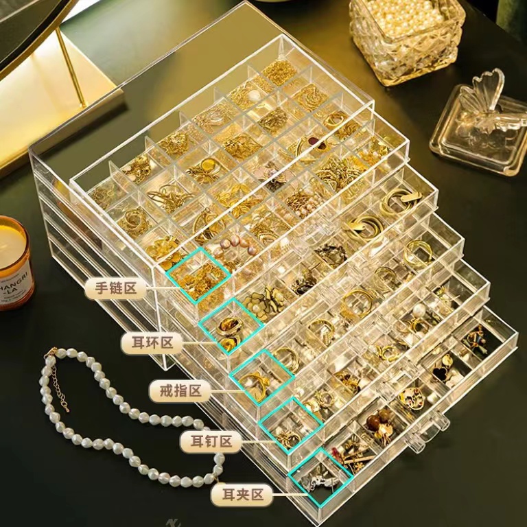 Hộp Đựng Trang Sức Trong Suốt Nhiều Ngăn Chống Oxy Hóa