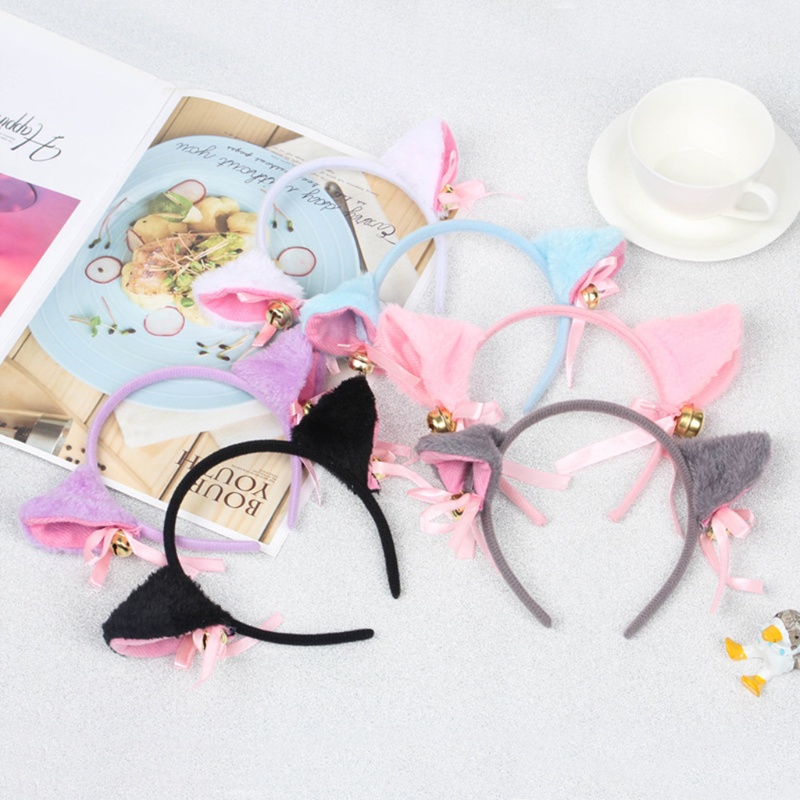 Băng đô cài tóc hình tai mèo đính nơ phong cách lolita nhiều màu tuỳ chọn