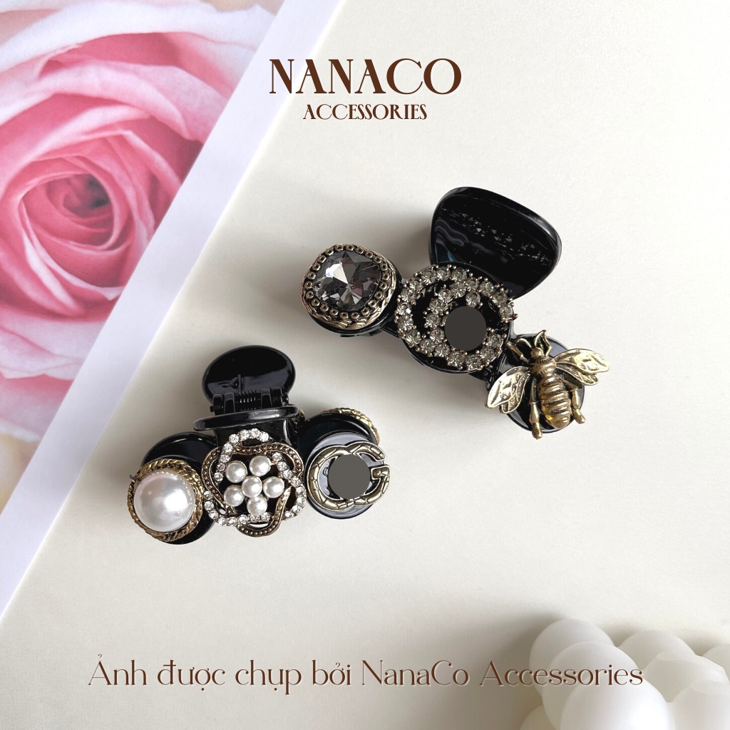Kẹp tóc càng cua nửa đầu đính đá Hàn Quốc, kẹp tóc đen hot trend thời trang NanaCo