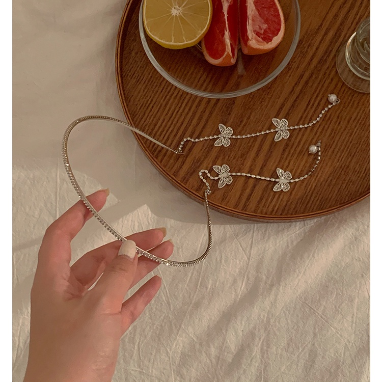 Cài tóc dây tua rua hình bướm đính ngọc trai ngọt ngào