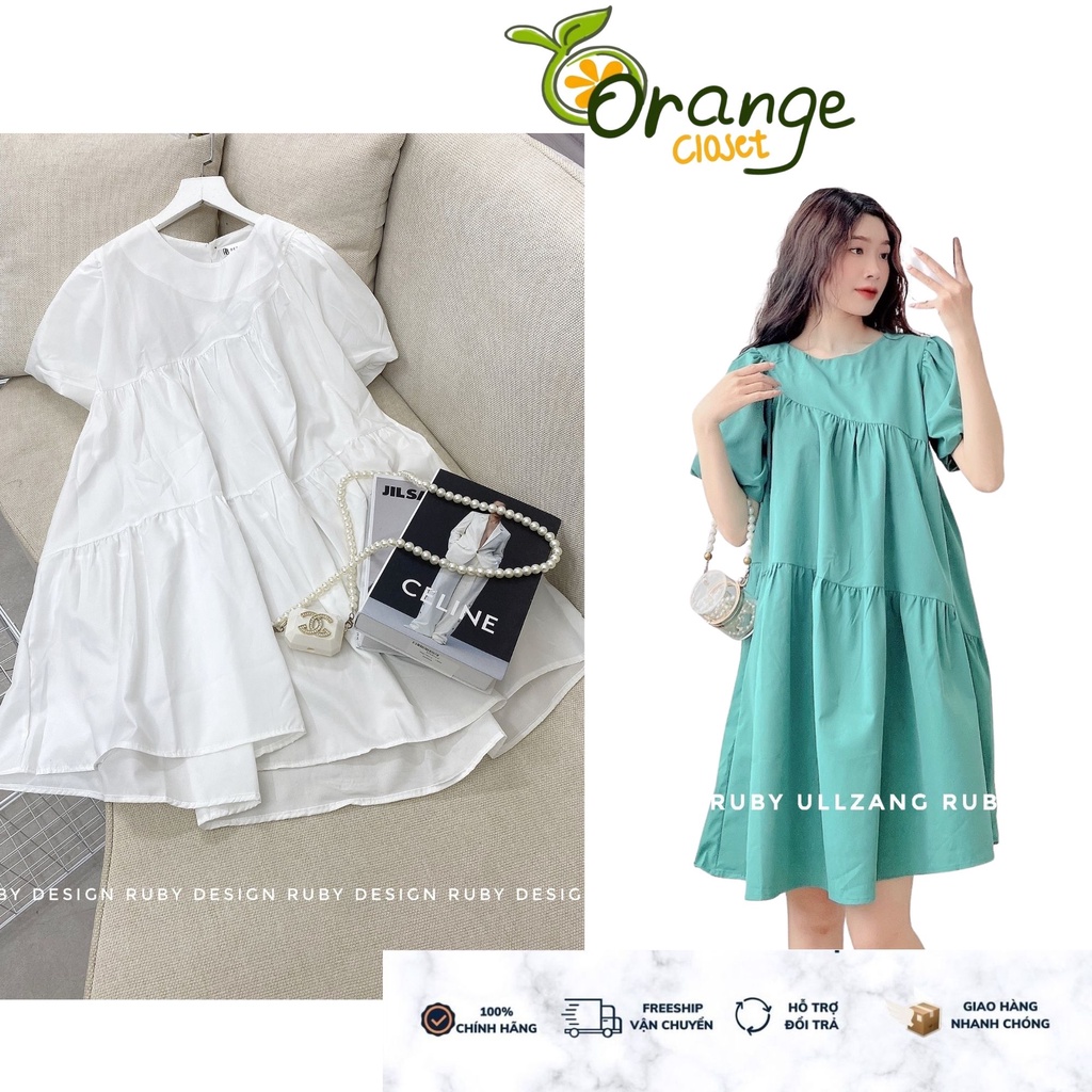 Đầm BaByDoll. Đầm Chữ A Tay Ngắn 3 Tầng. Tay Phồng dễ thương Đầm đi dạo phố Đi chơi. D23408 Orange C