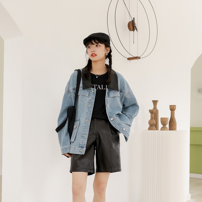 Áo khoác denim IELGY dáng rộng thêu họa tiết cá tính thời trang cho nữ