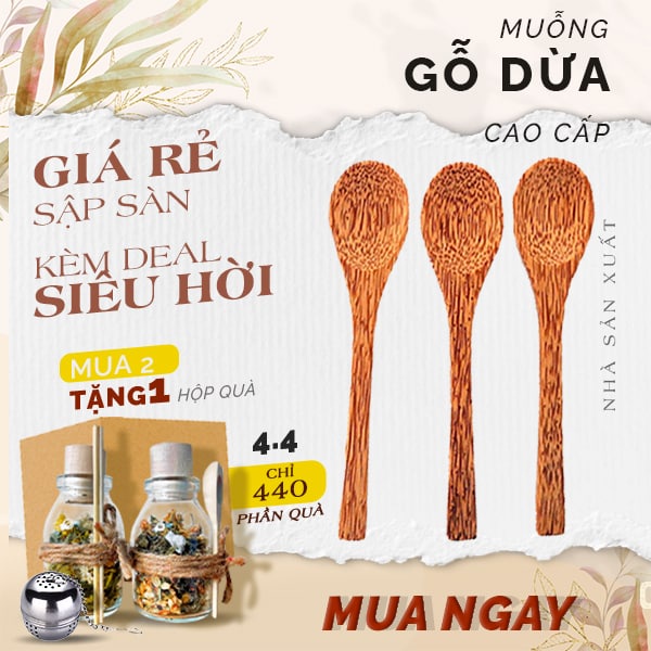 Thìa gỗ dừa [RẺ SẬP SÀN], muỗng gỗ dừa thiên nhiên 100% Quê Một Cục