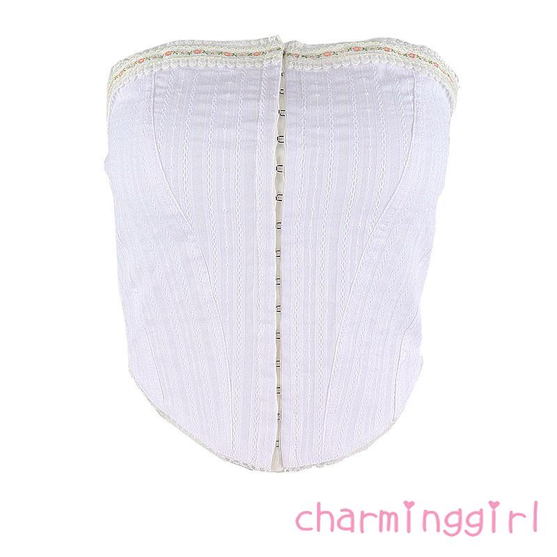 Áo ống ôm eo hở vai họa tiết hoa trắng cho nữ