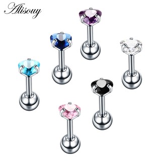 Alisouy 2 PC / lốc 4mm Trái Tim Pha Lê Zircon Tragus Xuyên Tai Sụn Bông Tai 316L Phẫu Thuật Thép Cơ Thể Trang Sức