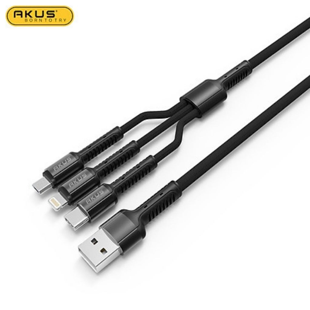 Cáp sạc đa năng 3 trong 1 sạc nhanh chính hãng AKUS 4 đầu All in one Lightning - MicroUSB - Type-C dài 120cm 2.4A