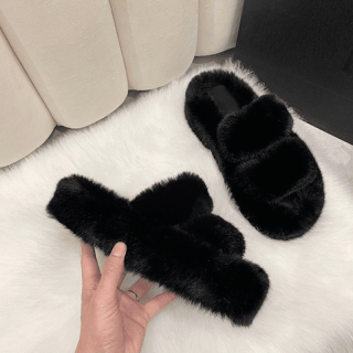 Dép lông đi trong nhà, dép bông nữ thời trang thu đông mới đế cao su độn 4cm [Lù store] DV05