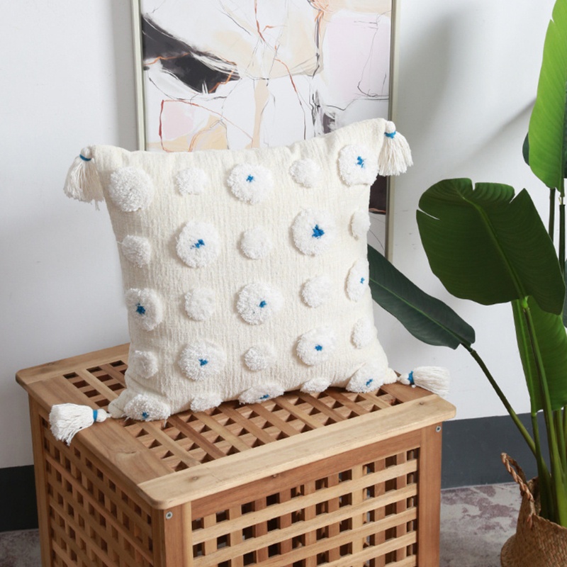 Xiangbao Vỏ Gối Hình Vuông / Tròn Họa Tiết Chấm Bi Phối Tua Rua Phong Cách Boho Bắc Âu