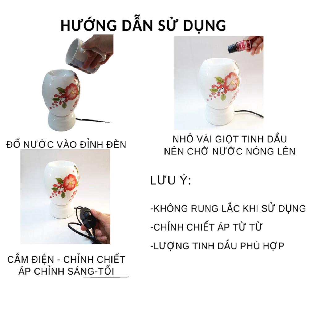 Đèn xông tinh dầu cắm điện thơm phòng đuổi muỗi hình Ống Trứng Tròn (Chọn Mẫu) sứ Bát Tràng Việt Nam