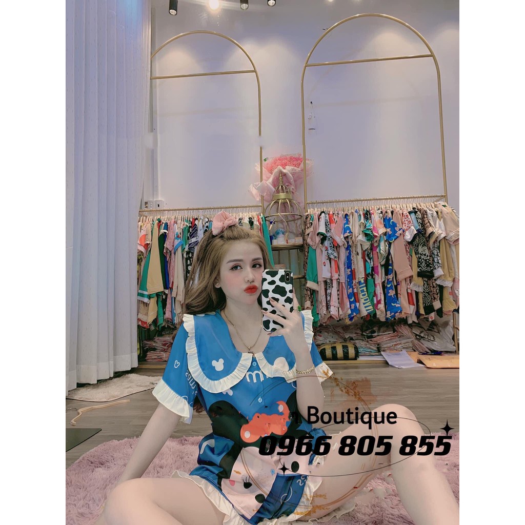 Bộ đồ Pijama lụa💖Bộ lụa thiết kế Quần Sooc Họa tiết chất liệu mát lịm | BigBuy360 - bigbuy360.vn