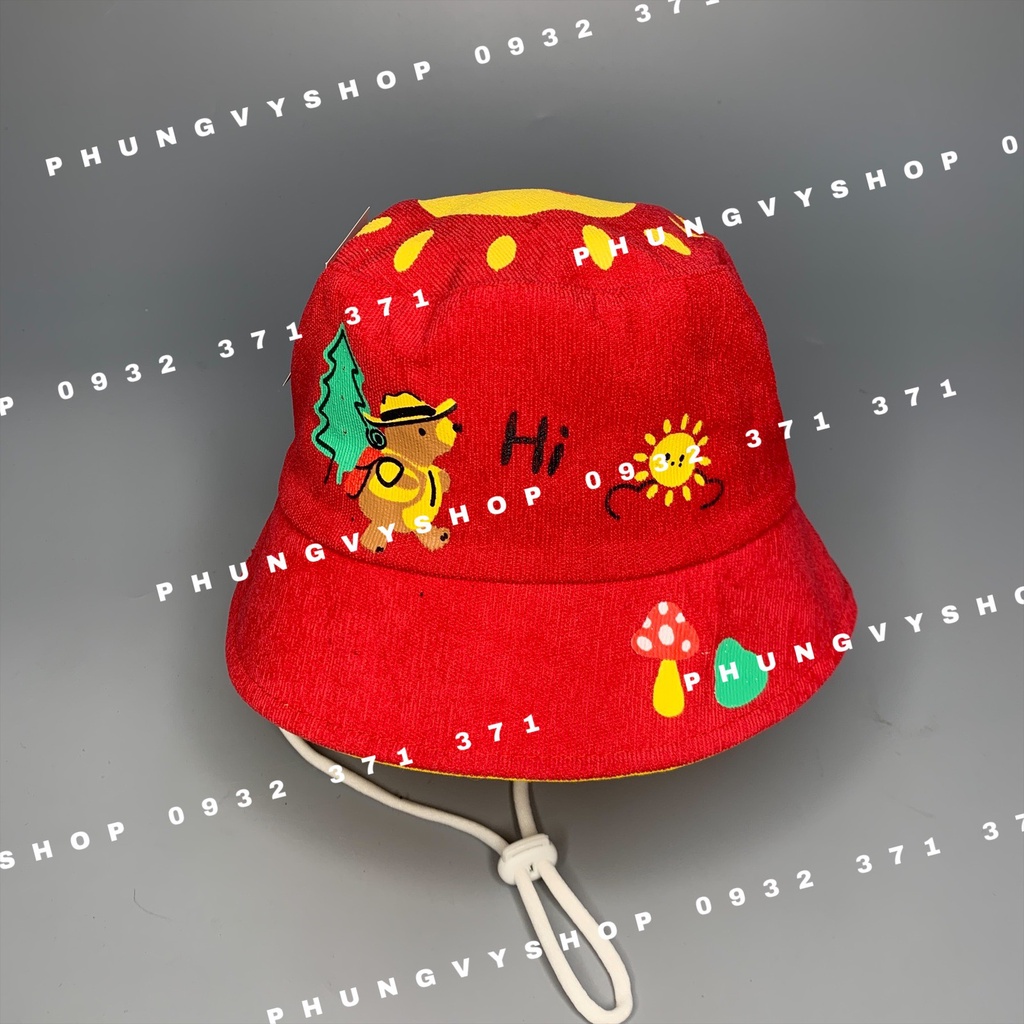 Bé 2.5-6 Tuổi/ VĐ 52cm_Mũ bucket tai bèo trai gái BO TRUNG IN BẠN GẤU ĐI CÂU CÁ CẮM TRẠI- Nón vành