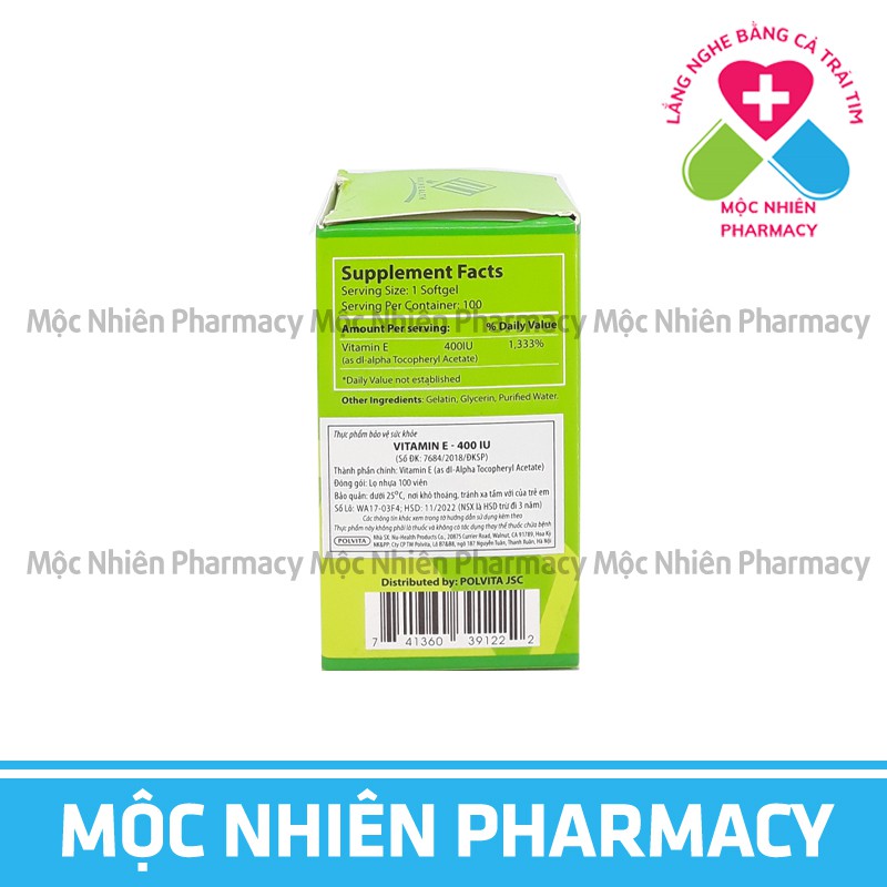 Vitamin E Tự Nhiên 400IU, Giúp Đẹp Da, Chống Lão Hóa