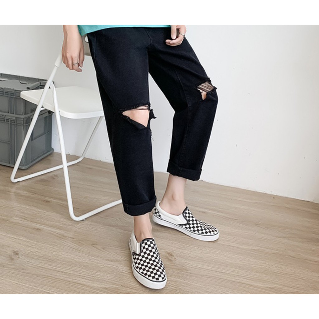 Quan jean, jeans,quần bò đen, baggy, nam,nữ, rách Gấu + Rách gối  hottren 2021- đổi trả nếu không ưng | BigBuy360 - bigbuy360.vn
