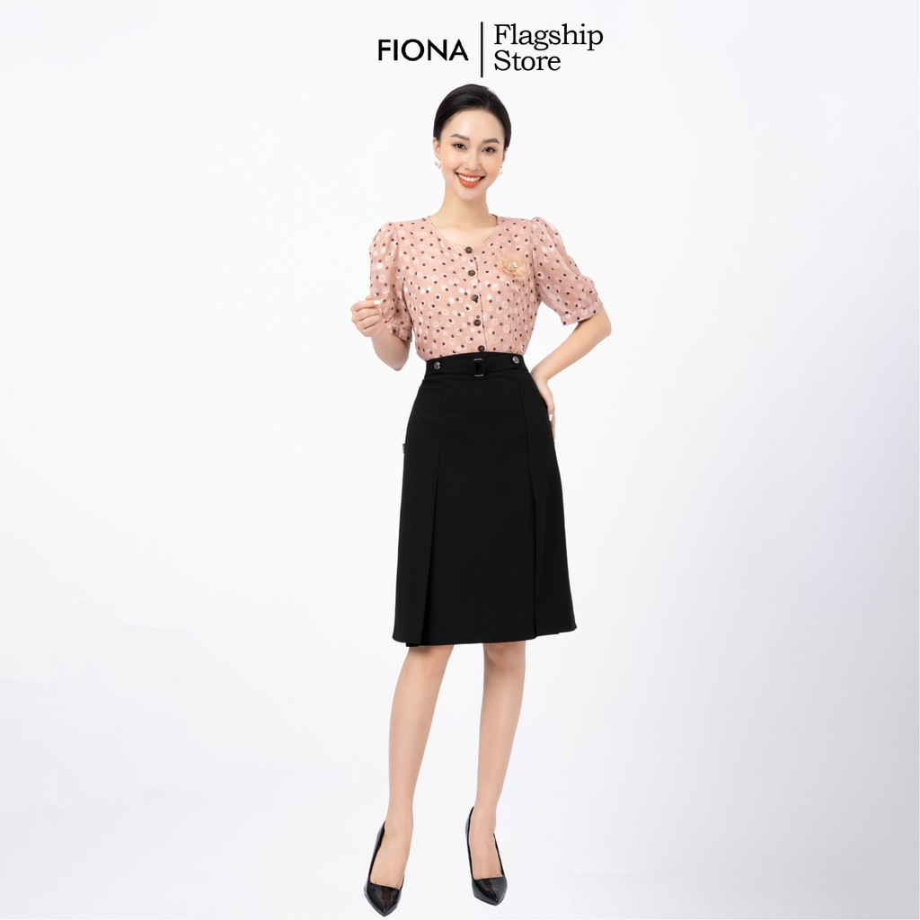 Chân váy công sở cao cấp FIONA, chân váy suông dài xếp ly 2 bên, đai trang trí màu đen F251657
