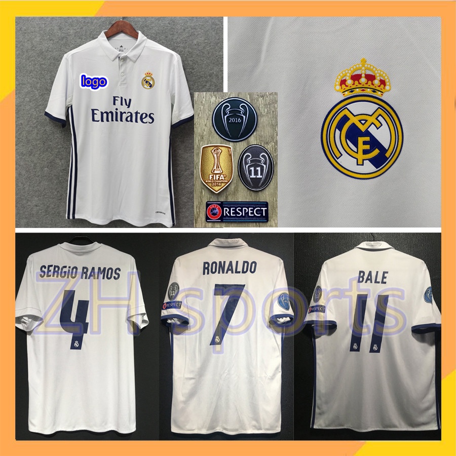 Áo Thun Bóng Đá Câu Lạc Bộ Real Madrid 16/17 BELE11 RONALDO 7 Seergio Ramos 4 2016/2017
