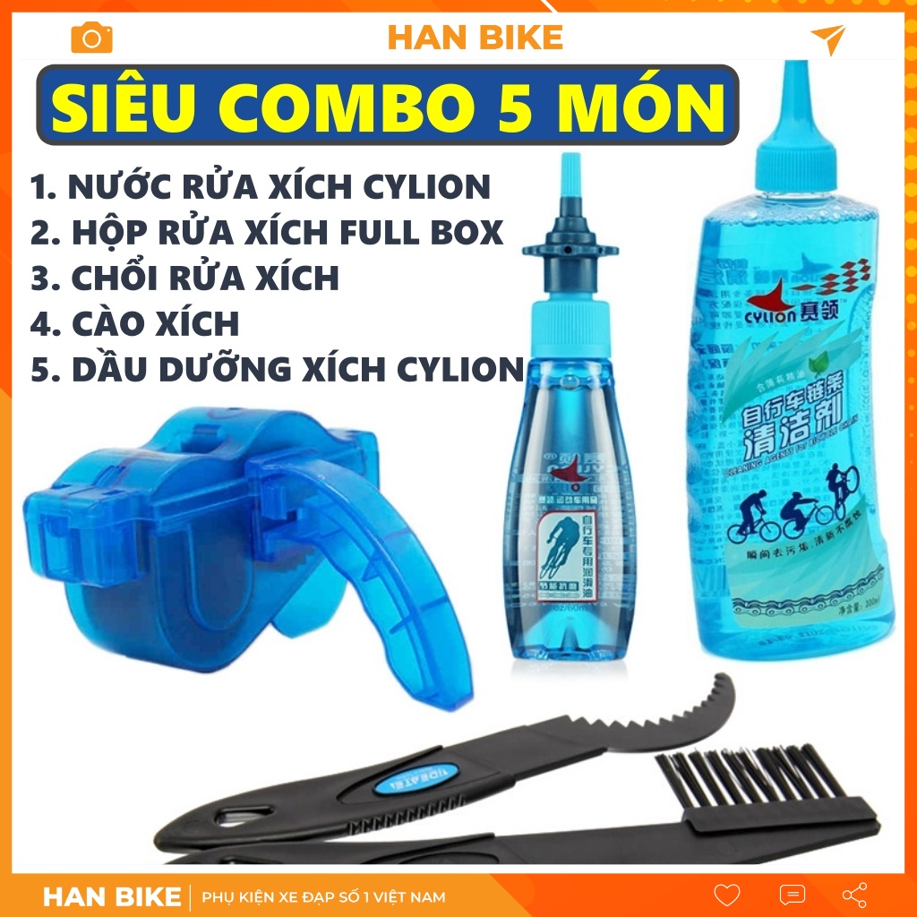 COMBO Rửa xích xe đạp, dầu xích xe đạp kèm nước rửa xích đa năng cao cấp Cylion siêu tiết kiệm