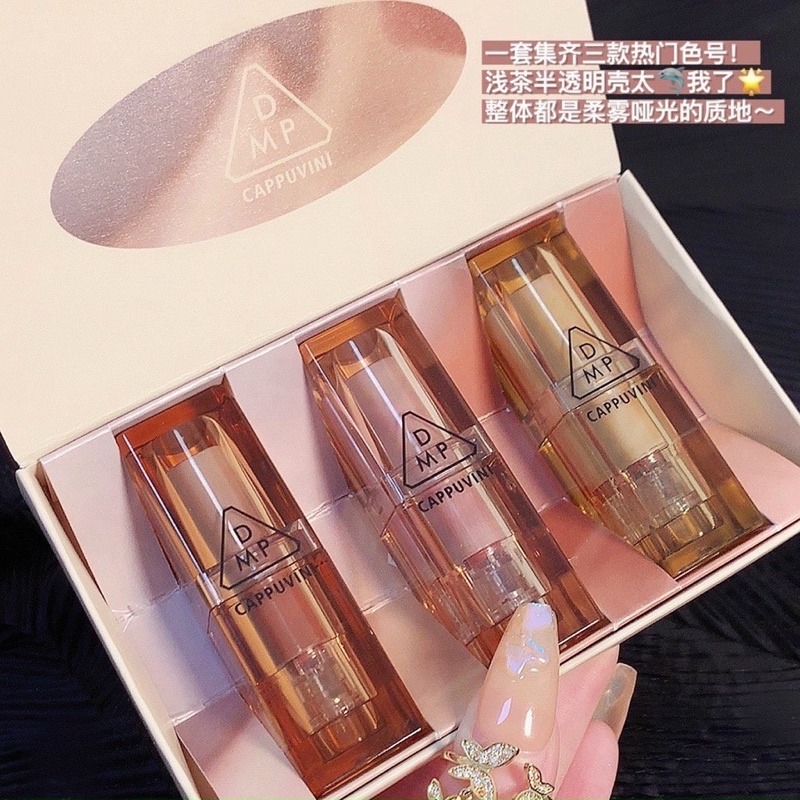 Set 3 Son môi Cappuvini Dạng Thỏi Vỏ Nâu Trong Suốt Hàng Nội Địa Trung