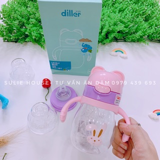 Bình nước Diller 2in 1(đầu ống hút+núm ti)