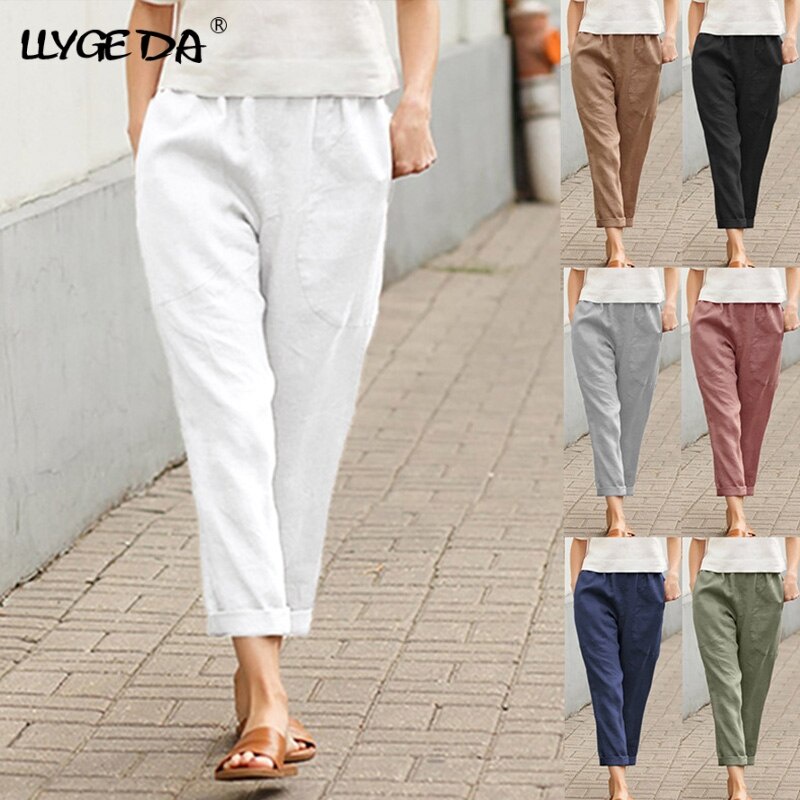 Bộ Đồ Ngủ Vải Lanh Cotton Mỏng Phối Túi Lớn Thời Trang Cho Nữ#Quần Dài Ống Đứng Lưng Thun Màu Trắng Trơn Thời Trang Mùa Hè 2021 Dành Cho Nữ Size 39 & s