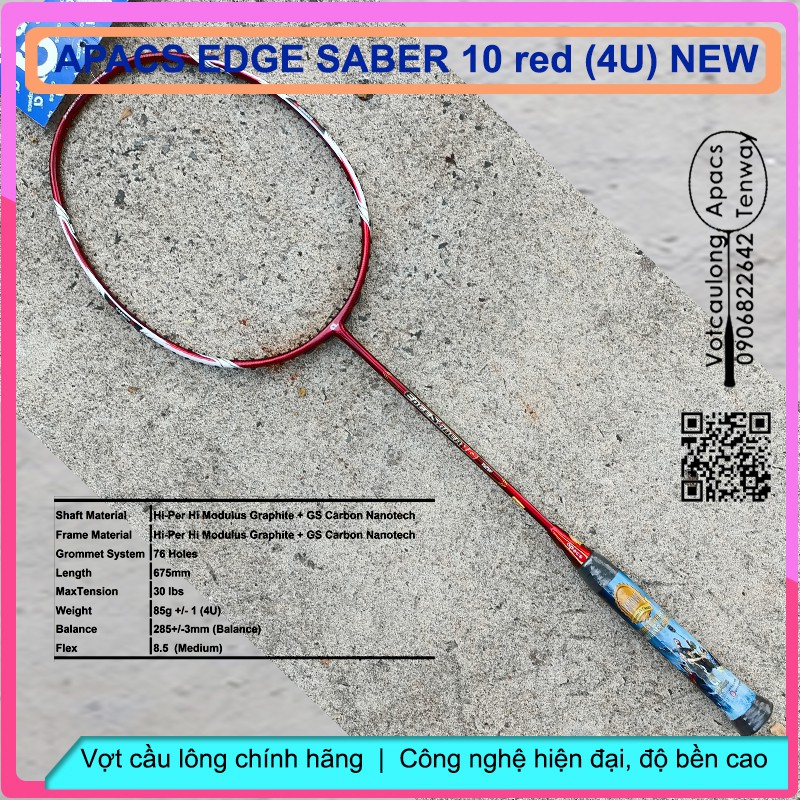 Chính hãng BH-[Vợt cầu lông Apacs Edge Saber 10 red NEW- 4U] | Đỏ mạnh mẽ, có thể đan 13kg, bền bỉ, phiên bản NEW