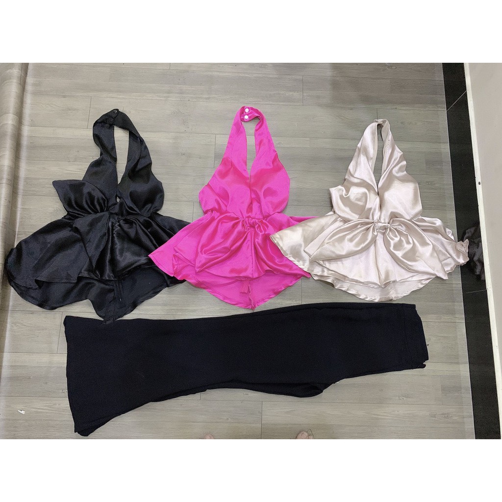 siêu hot set thiết kế áo yếm phi lụa xòe kèm quần tây loe nhẹ đủ màu cực xinh siêu hot hit