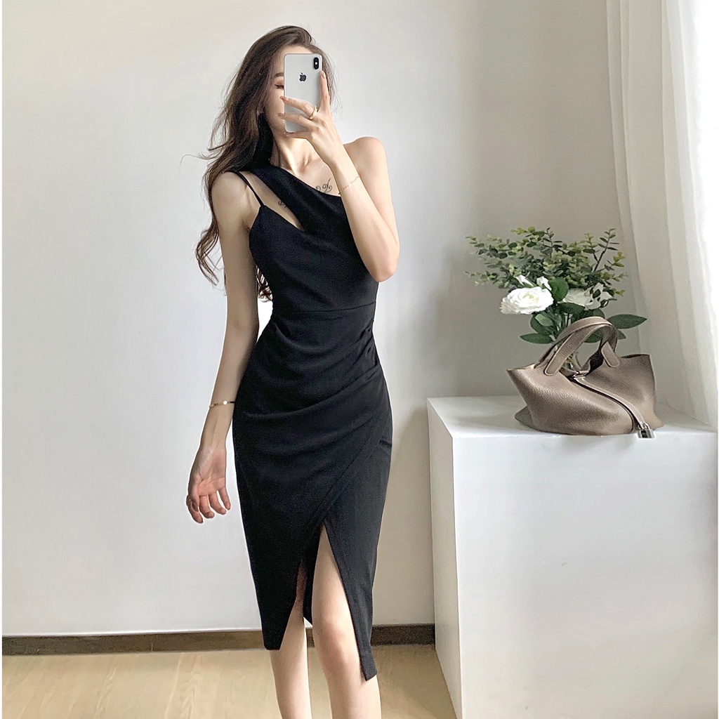 Áo đầm dây ôm cơ thể thiết kẻ tà dài trung bình phong cách phương Tây mùa hè cho nữ A970 w1Sd
