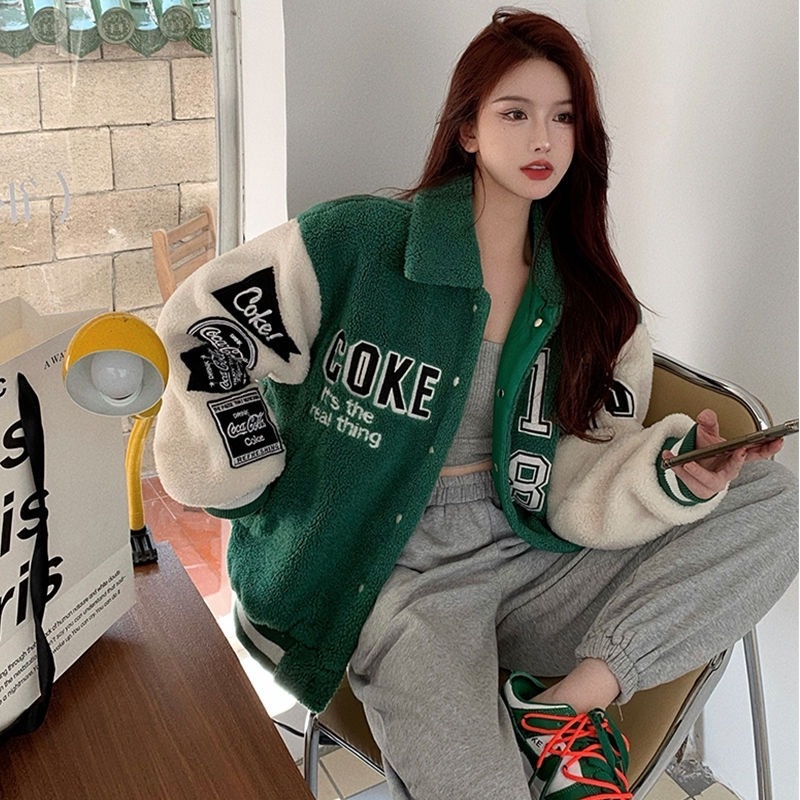 Áo khoác giả lông cừu dày dặn thời trang thu đông cho nữ