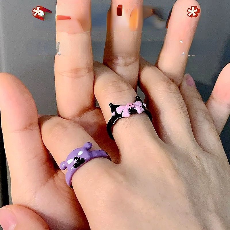 SANRIO Set 2 Nhẫn Hở Họa Tiết Kuromi Dễ Thương Cho Nữ