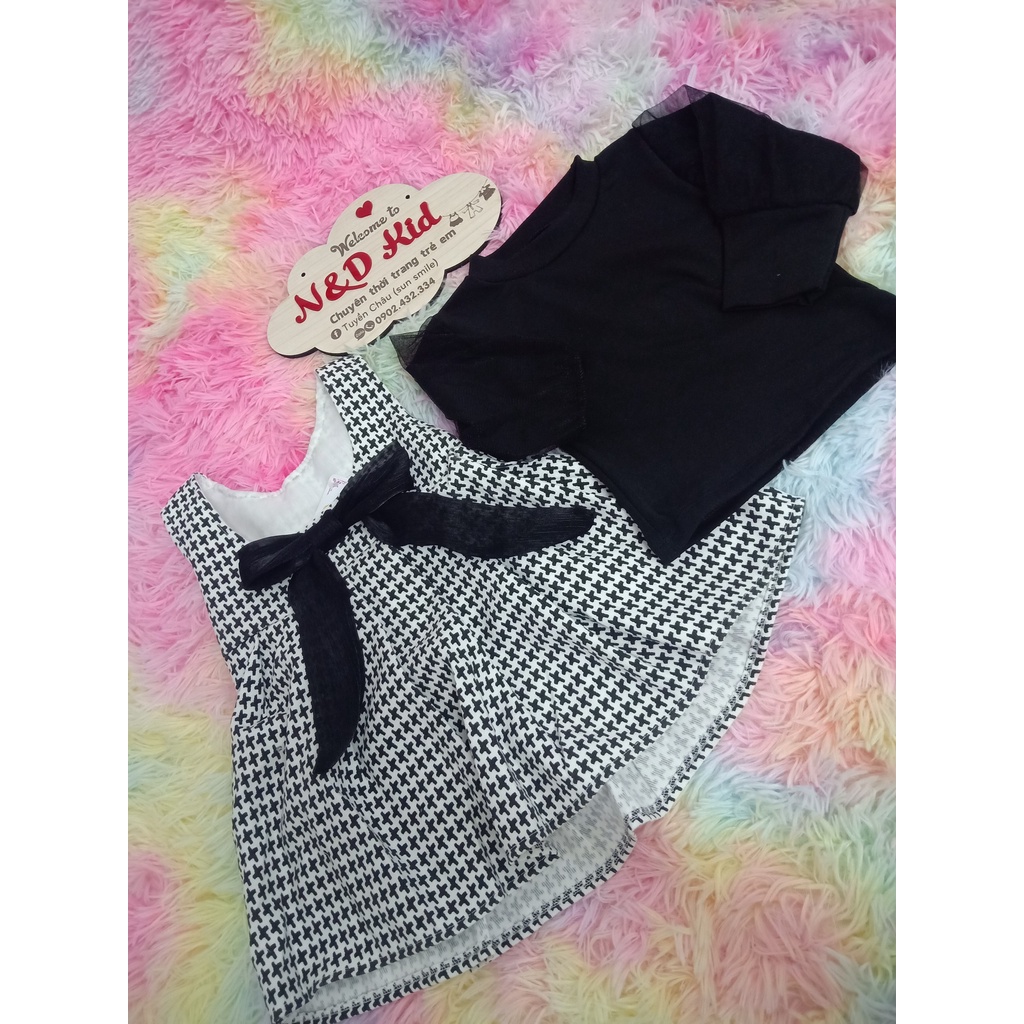 Set Yếm Váy Dạ Cho Bé - Set Áo Cotton Len Phối Lưới Diện Tết Cho Bé 8-18kg  - N&D Kids