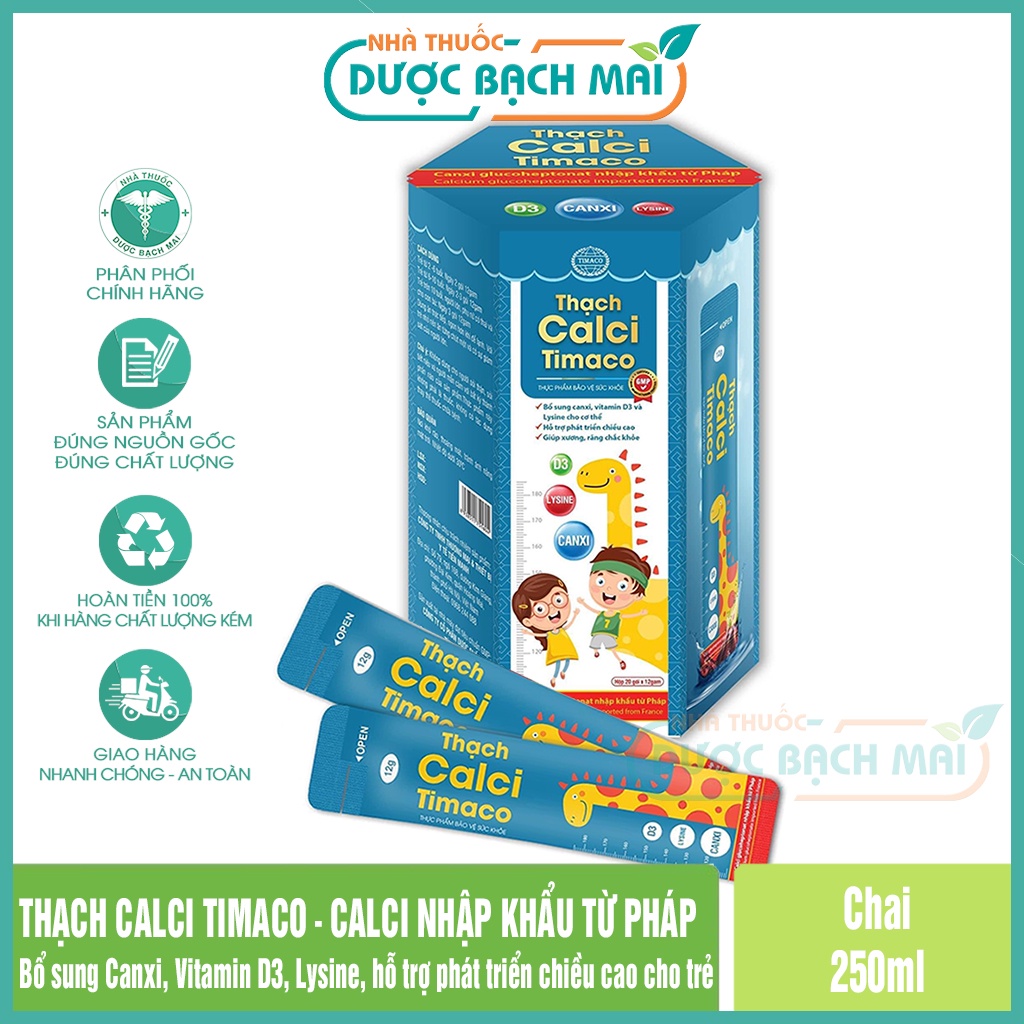 Tăng chiều cao cho bé, Thạch canxi cho bé Timaco, bổ sung canxi nano, D3, K2 MK7 cho trẻ, Hộp 20 gói