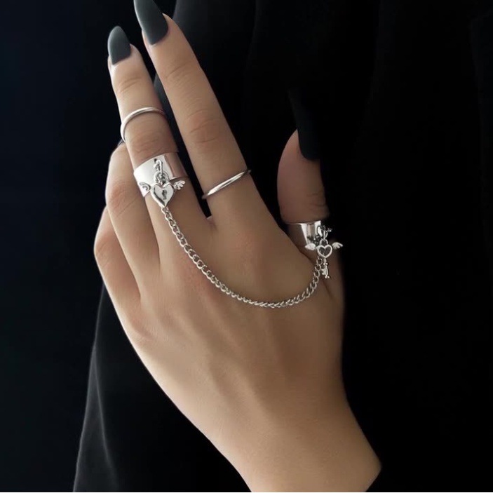 📛 RẺ VÔ ĐỊCH 📛 Combo set bộ nhẫn xích ổ chìa khóa xích cánh thiên thần cá tính phong cách hàn quốc