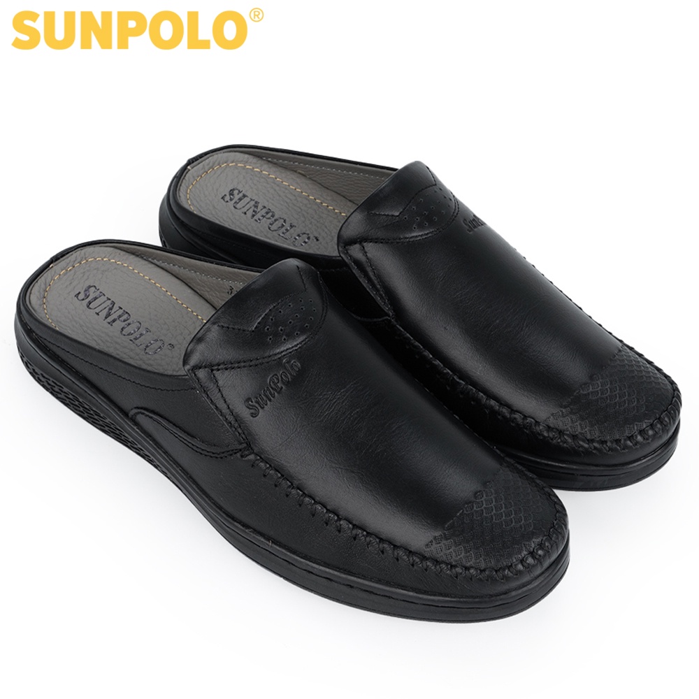 Dép sục nam da bò SUNPOLO SPO333 Đen Có size lớn