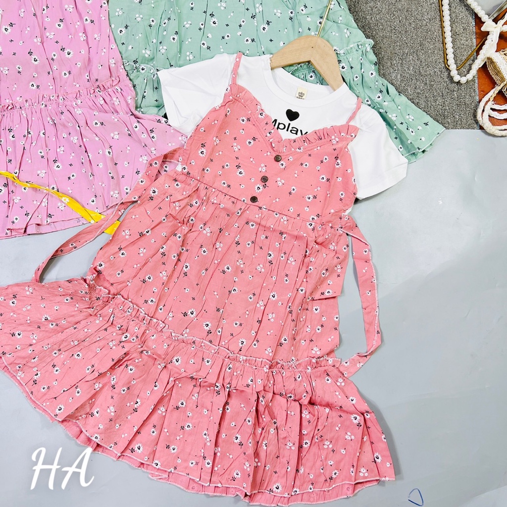 Váy bé gái 2 dây kèm áo thun trắng dáng dài size Đại 20-35kg XHN839