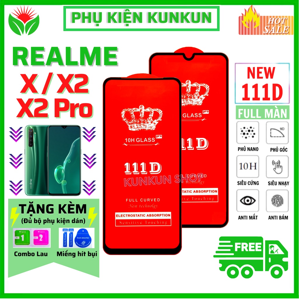 [Loại Mới] Kính Cường Lực Realme X/ X2/ X2 Pro - Full màn hình 111D - Độ cứng 10H - Bảo hành 1 đổi 1 [hot]