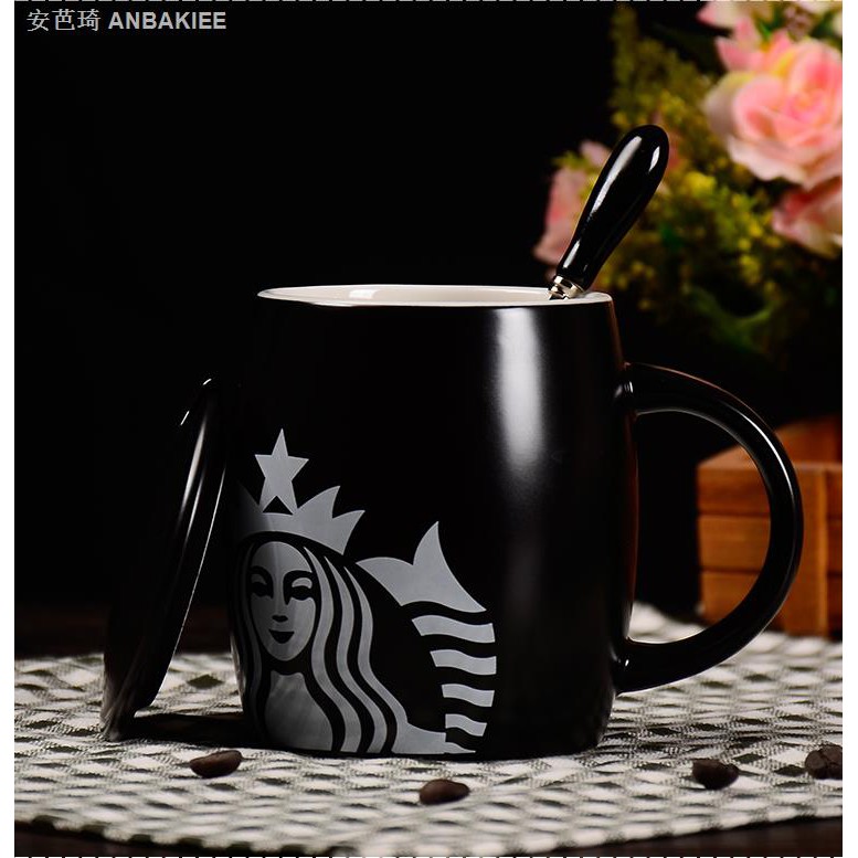 Ly Sứ Uống Cà Phê Cỡ Lớn Có Nắp Đậy In Hình Nàng Tiên Cá Starbucks Độc Đáo
