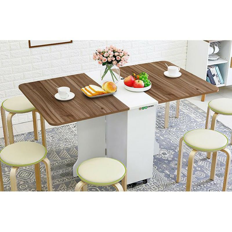 Bàn ăn gỗ gấp gọn thông minh có kệ để đồ và bánh xe di chuyển 360 decor màu Óc chó lắp sẵn IGA - BATM5.61