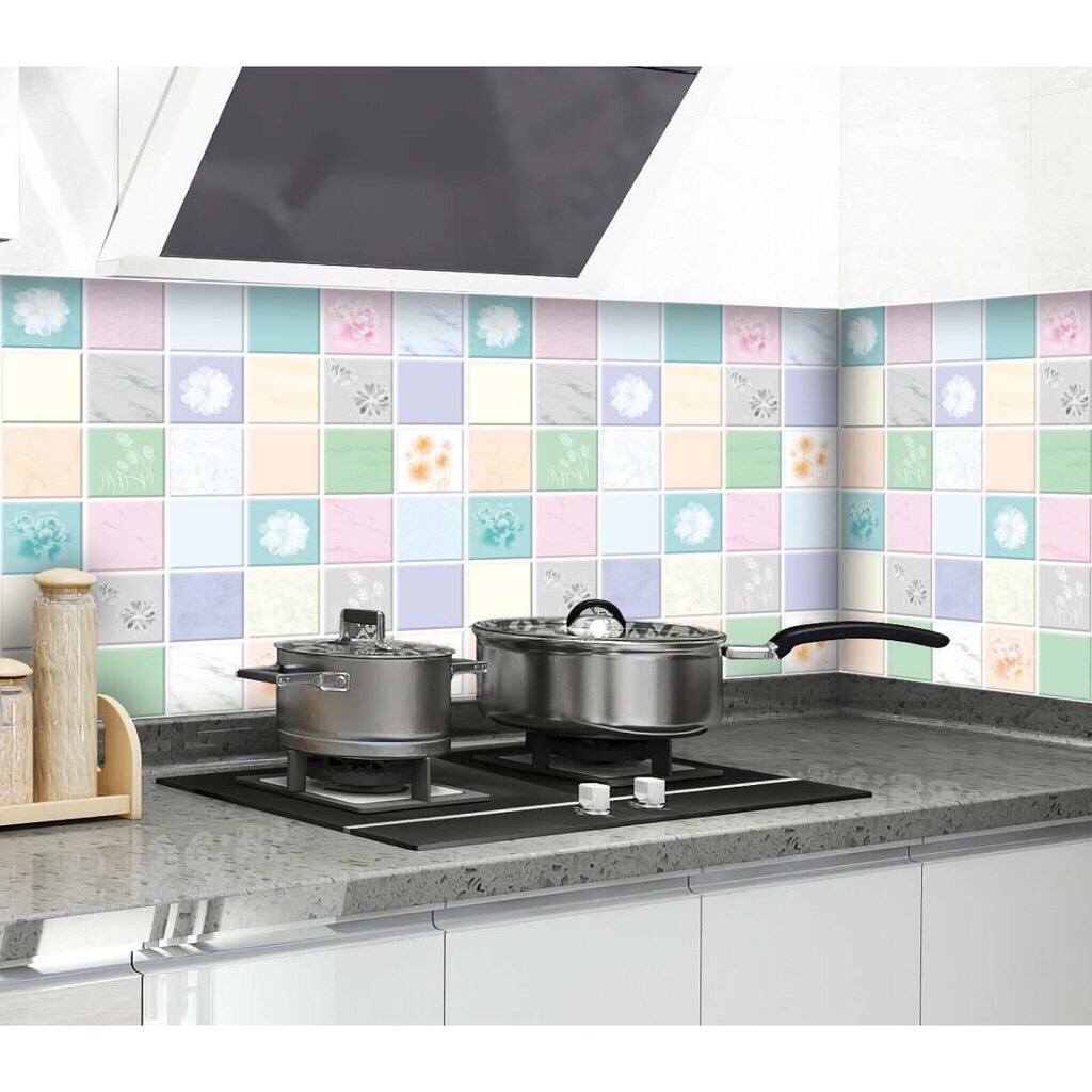 Cuộn 5M x 60cm rộng decal dán bếp tráng nhôm chịu nhiệt (có sẵn keo) ô hoa mùa xuân