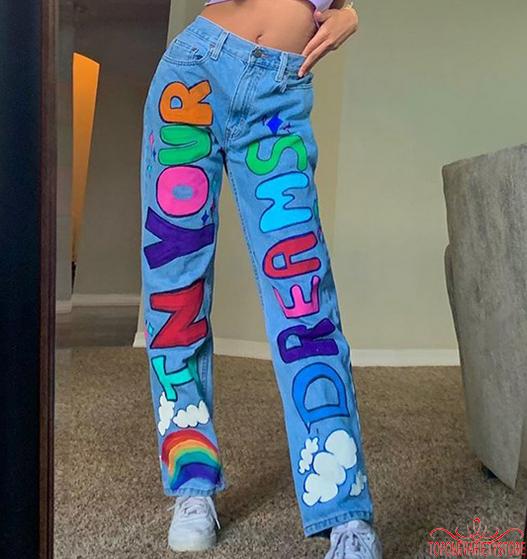 Quần jeans lưng cao ống đứng thời trang Hàn Quốc sành điệu